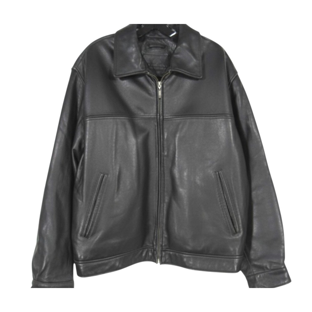 ROUNDTREE & YORKE Black LAMBSKIN LEATHER Full Zip POCKETS Bomber Jacket Sz L
